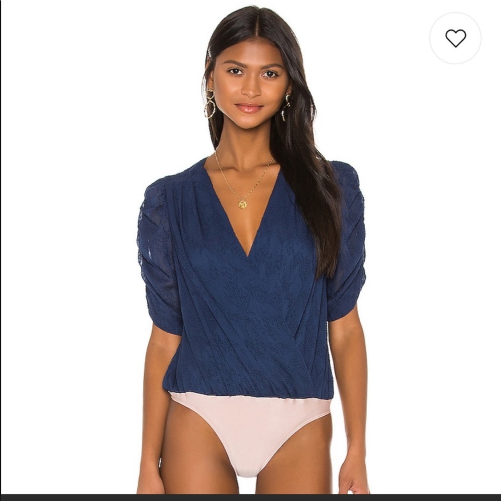 AMANDA UPRICHARD Arabella Bodysuit in Luna Dot navy nude medium